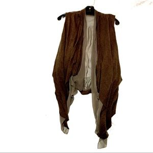Silk & wool brown & grey sleeveless cardigan/vest